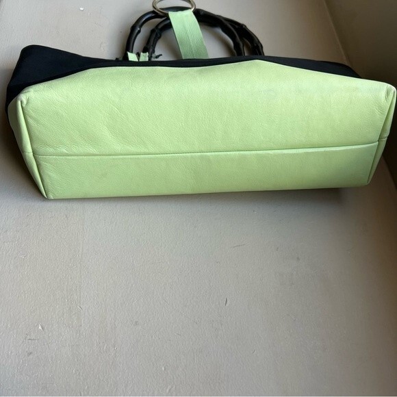 Bobo Bags Handcrafted in Denver Lime Green & Black Handbag Purse Bamboo Handles - Picture 6 of 15